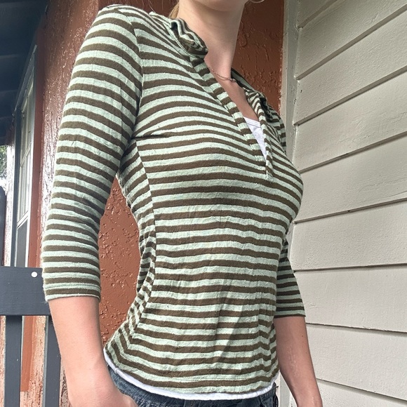 Y2K Skater 90’s 2000’s Model Off Duty Striped Top Collard Office Chic - Picture 2 of 2